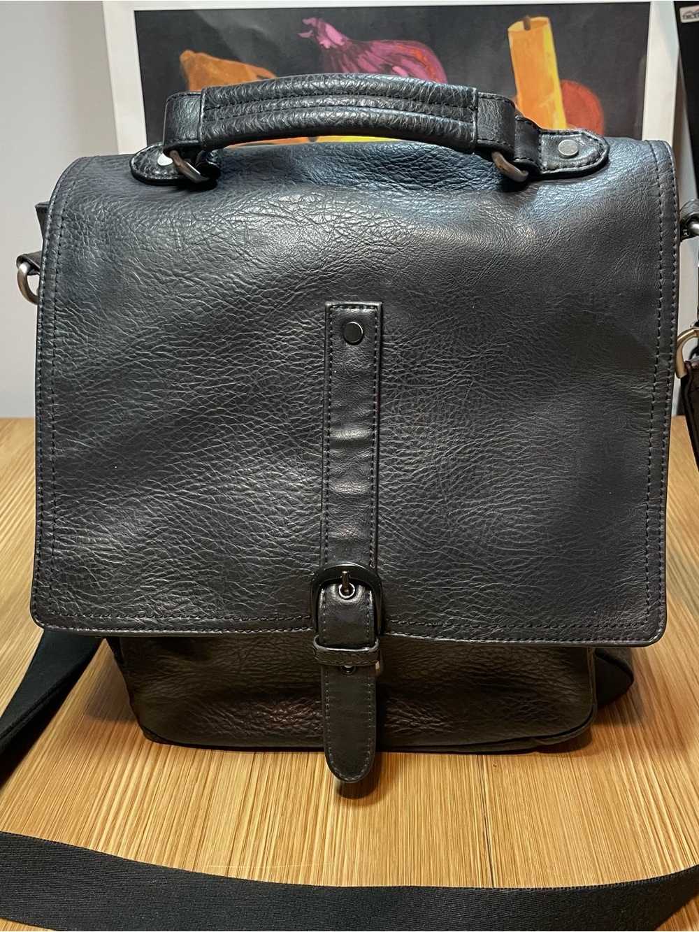 Matt & Nat Vegan Leather Messenger Bag Briefcase Black Crossbody Work Bag
